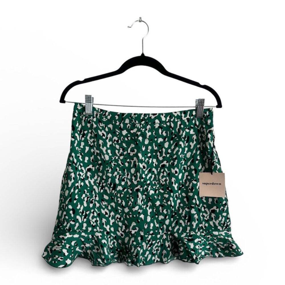 superdown Kelly Ruffle Mini Skirt - Green Leopard (M)